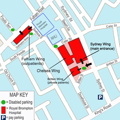 Disabled parking spaces available at Royal Brompton Hospital